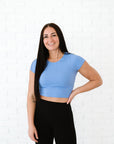 Cropped Ribbed Baby Tee - Peri-Blue