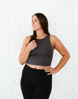 Cropped Ribbed High Neck - Charcoal