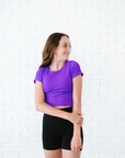 Cropped Ribbed Baby Tee - Neon Purple