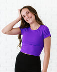 Cropped Ribbed Baby Tee - Neon Purple