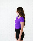 Cropped Ribbed Baby Tee - Neon Purple