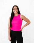 Long Ribbed High Neck - Neon Fuchsia