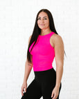 Long Ribbed High Neck - Neon Fuchsia