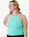 Long Ribbed High Neck - Aqua