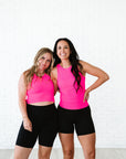 Long Ribbed High Neck - Neon Fuchsia