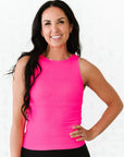 Long Ribbed High Neck - Neon Fuchsia