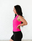 Long Ribbed High Neck - Neon Fuchsia