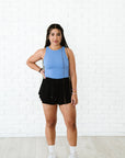 Cropped Ribbed High Neck - Peri-Blue