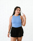 Cropped Ribbed High Neck - Peri-Blue