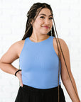 Cropped Ribbed High Neck - Peri-Blue