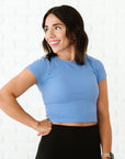 Cropped Ribbed Baby Tee - Peri-Blue