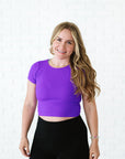 Cropped Ribbed Baby Tee - Neon Purple