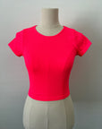 Cropped Ribbed Baby Tee - Neon Coral