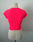 Cropped Ribbed Baby Tee - Neon Coral