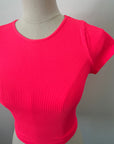 Cropped Ribbed Baby Tee - Neon Coral