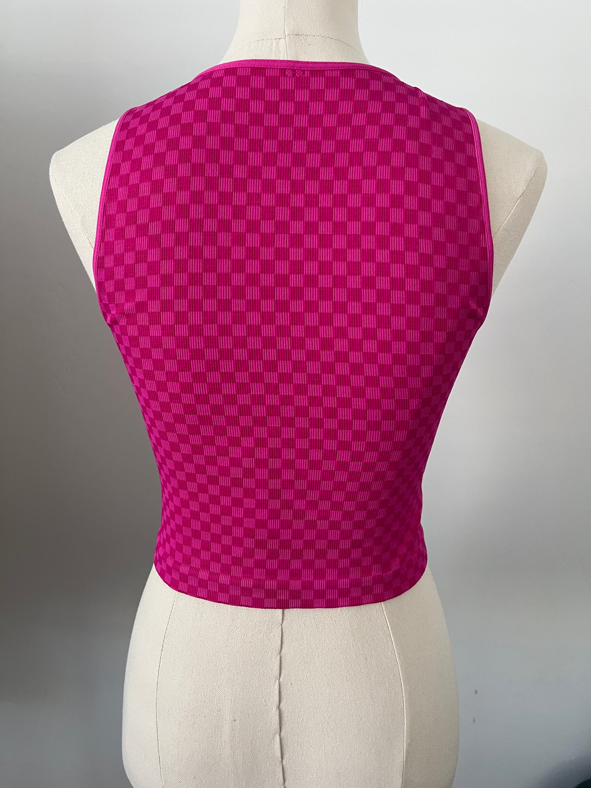 PREORDER Cropped Ribbed High Neck - Magenta Checker