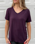 Buttery Short Sleeve V-Neck Tee - Plum