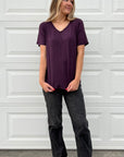 Buttery Short Sleeve V-Neck Tee - Plum