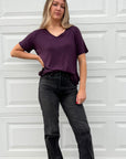 Buttery Short Sleeve V-Neck Tee - Plum