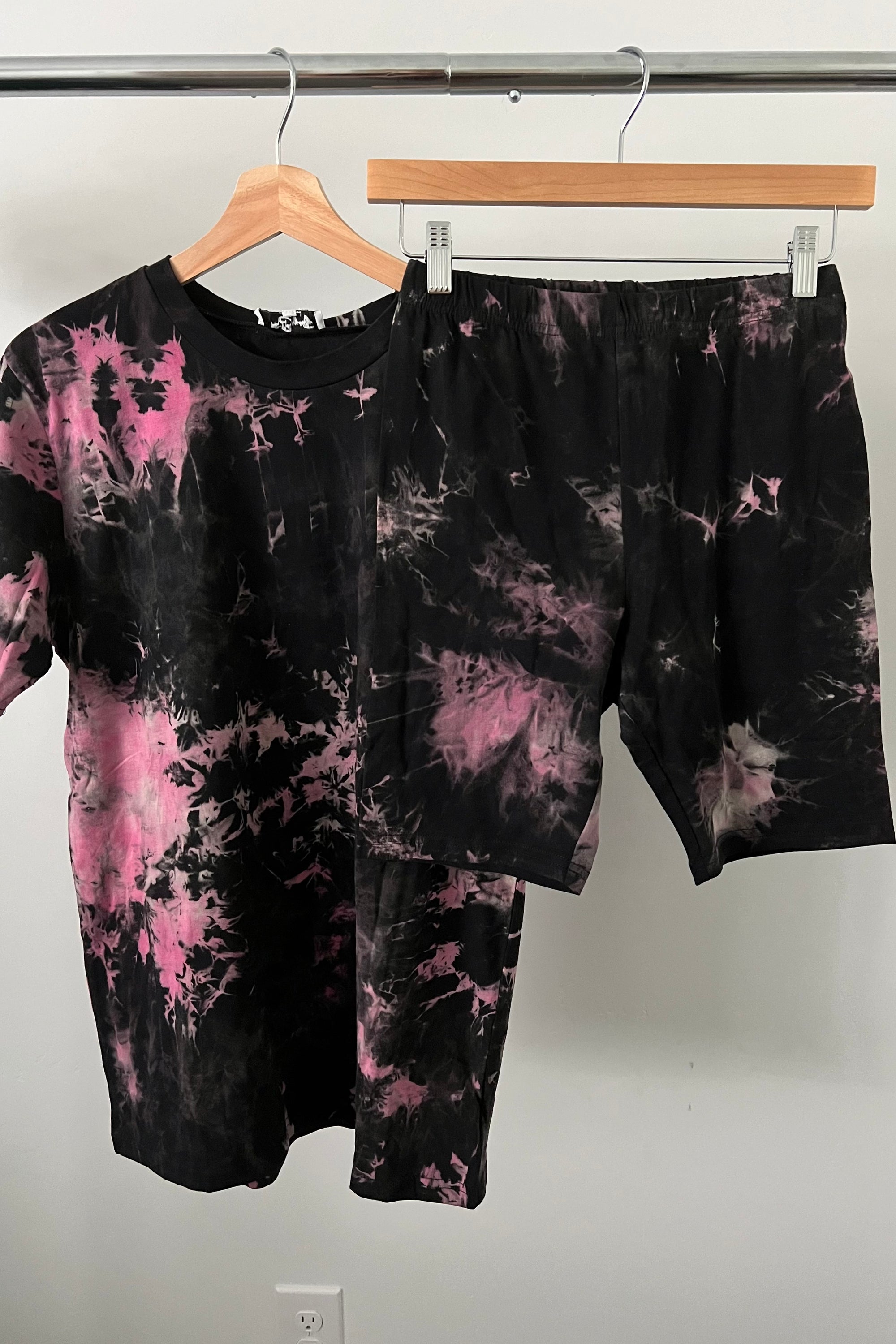 Tie Dye Cotton Biker Short Set - Pink