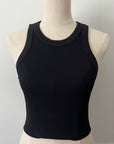 Wide Seam Ribbed High Neck Crop - Black