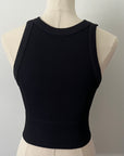 Wide Seam Ribbed High Neck Crop - Black