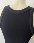 Wide Seam Ribbed High Neck Crop - Black