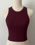 Wide Seam Ribbed High Neck Crop - Fig