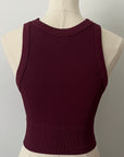 Wide Seam Ribbed High Neck Crop - Fig