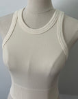 Wide Seam Ribbed High Neck Crop - Vanilla