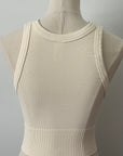 Wide Seam Ribbed High Neck Crop - Vanilla