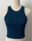 Wide Seam Ribbed High Neck Crop - Dark Teal