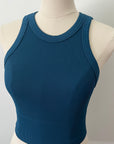 Wide Seam Ribbed High Neck Crop - Dark Teal