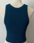 Wide Seam Ribbed High Neck Crop - Dark Teal