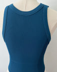 Wide Seam Ribbed High Neck Crop - Dark Teal