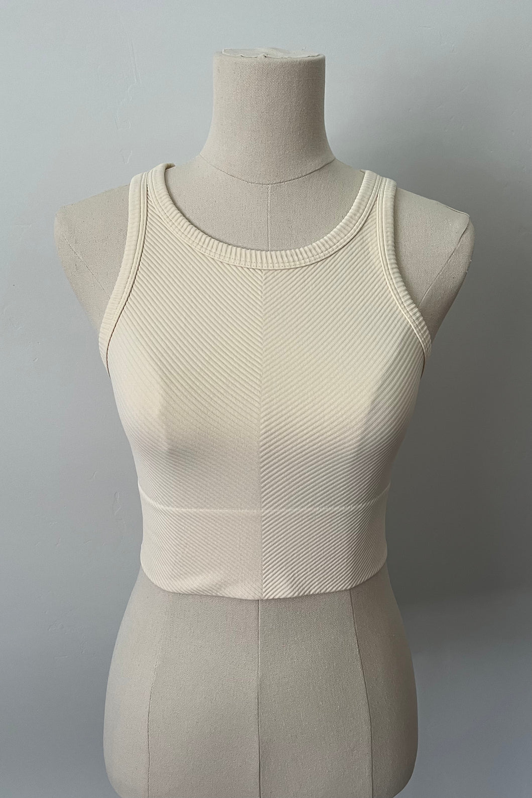 Chevron High Neck Crop - Vanilla