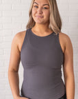 Long Ribbed High Neck - Charcoal