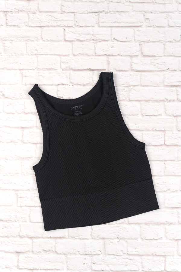 Chevron High Neck Crop - Black