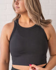 Chevron High Neck Crop - Black