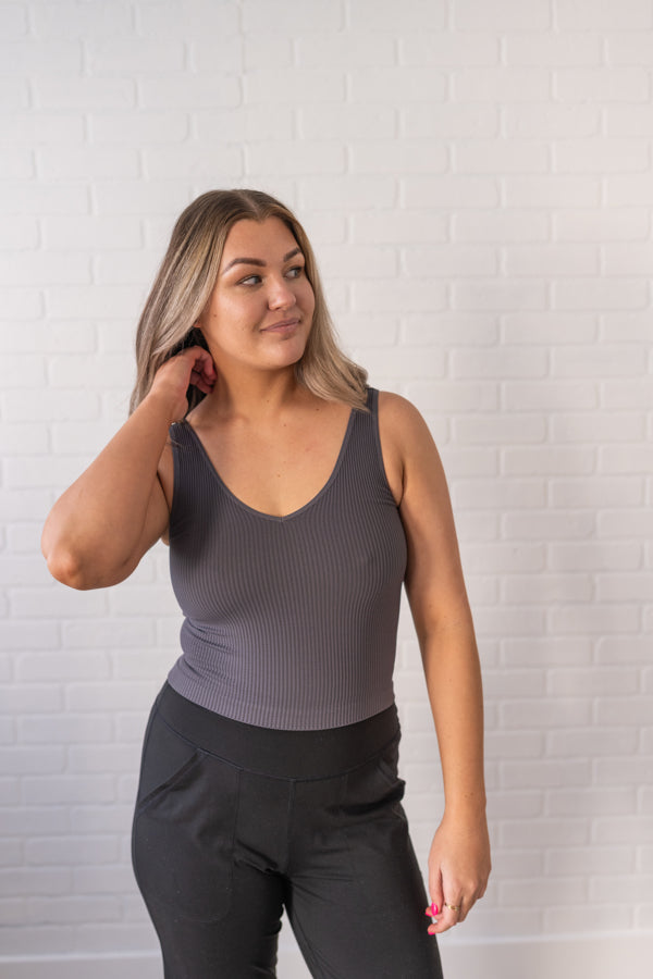 Brami V-Neck Crop - Charcoal