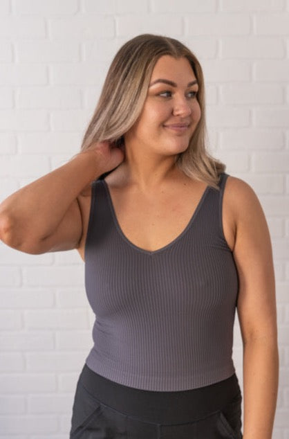 Brami V-Neck Crop - Charcoal