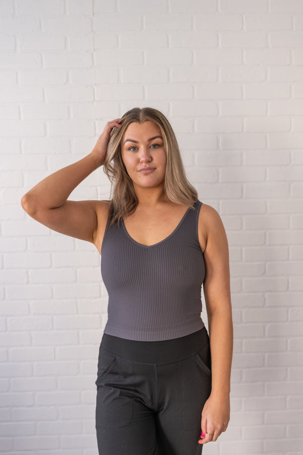 Brami V-Neck Crop - Charcoal