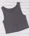 Chevron High Neck Crop - Charcoal