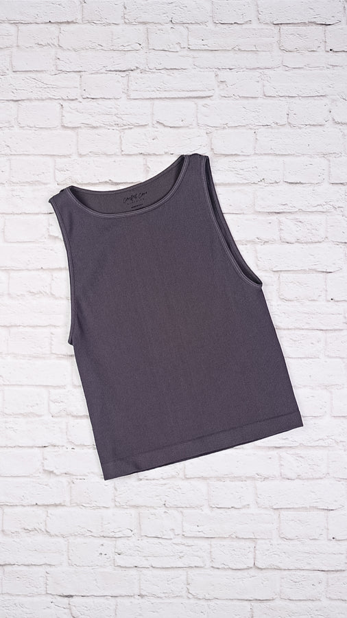 Cropped Ribbed High Neck - Charcoal