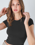 Cropped Ribbed Baby Tee - Black