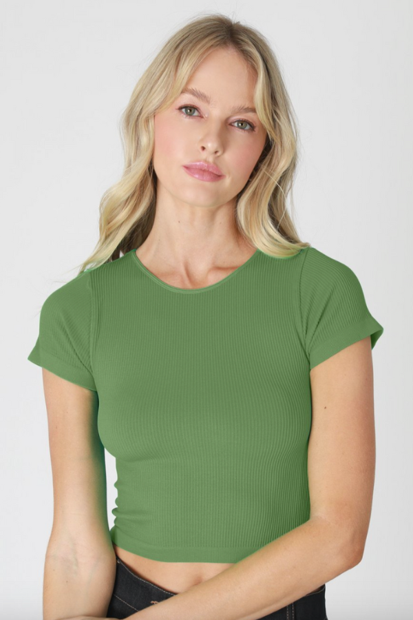 Cropped Ribbed Baby Tee - Sage