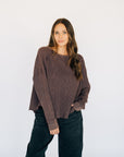 Oversized Waffle Round Hem Long Sleeve - Plum