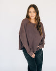 Oversized Waffle Round Hem Long Sleeve - Plum