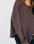 Oversized Waffle Round Hem Long Sleeve - Plum