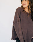 Oversized Waffle Round Hem Long Sleeve - Plum